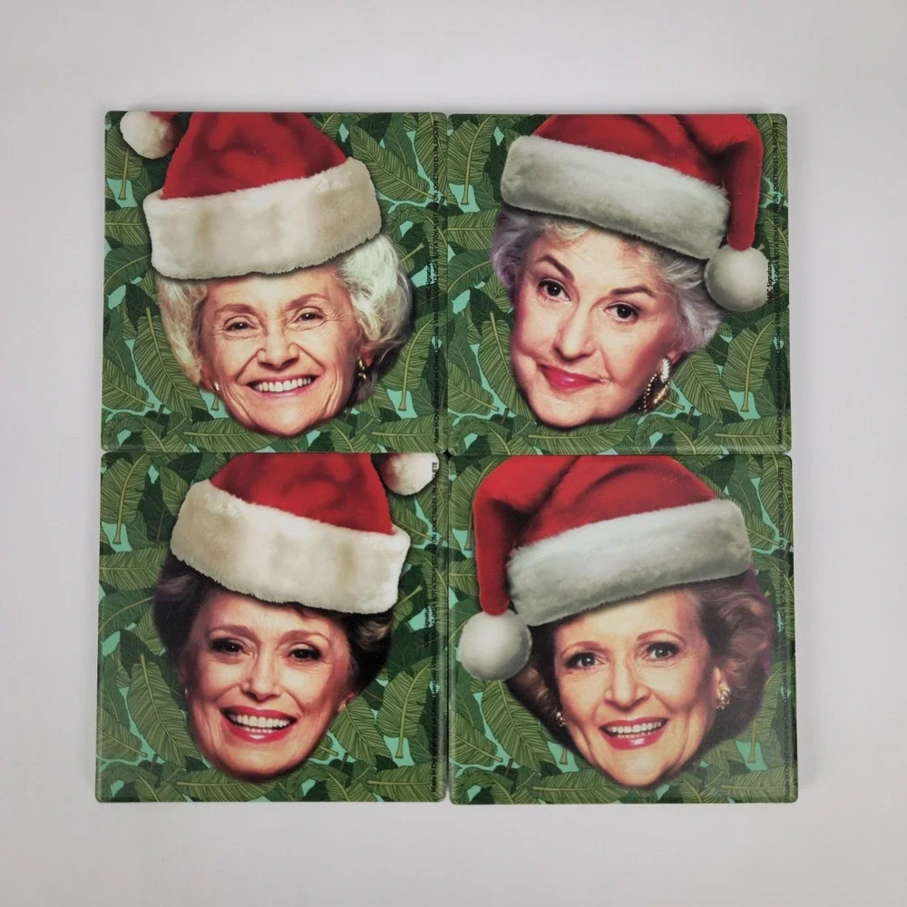 Golden Girls Coasters Christmas Santa Hat 4 Pc. Ceramic Set
